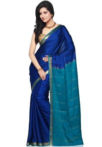 Kék pamut dél -indiai tervező Saree