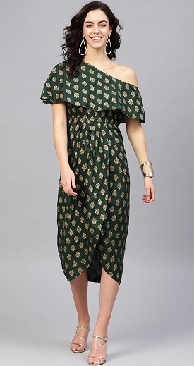 Cape One-Shoulder Wrap Dress