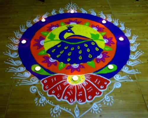 Påfugl Rangoli designs til Diwali