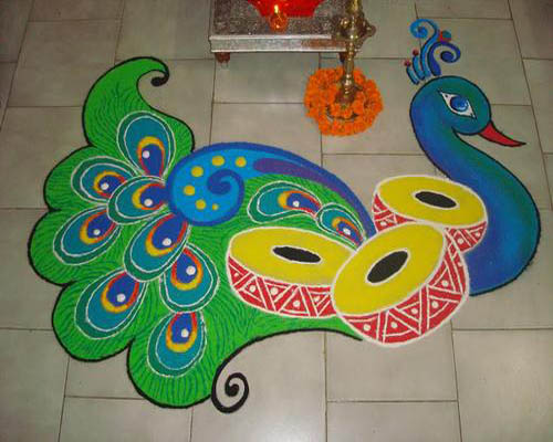 Påfugl med trommer Rangoli Design