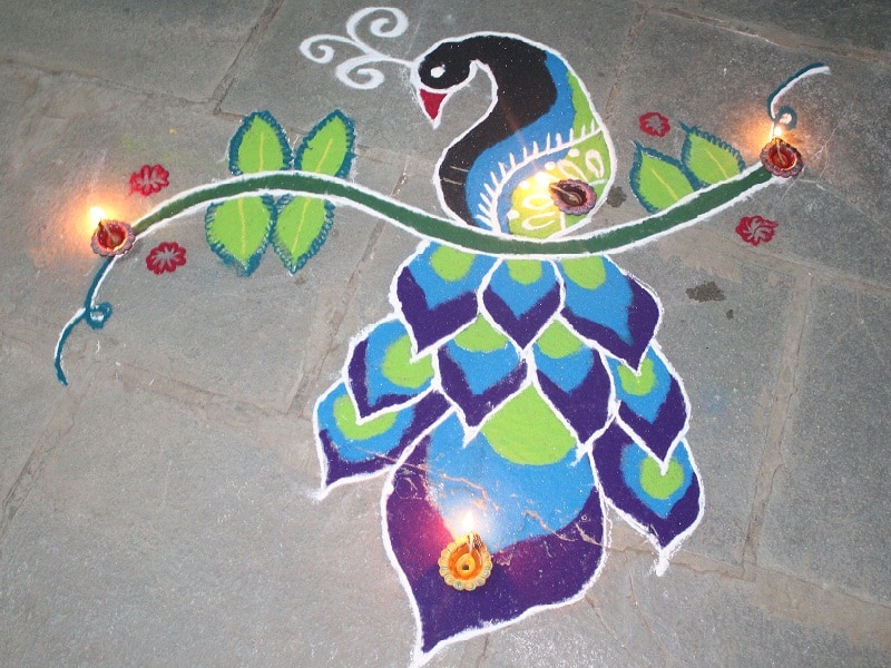 Påfugl Rangoli designs