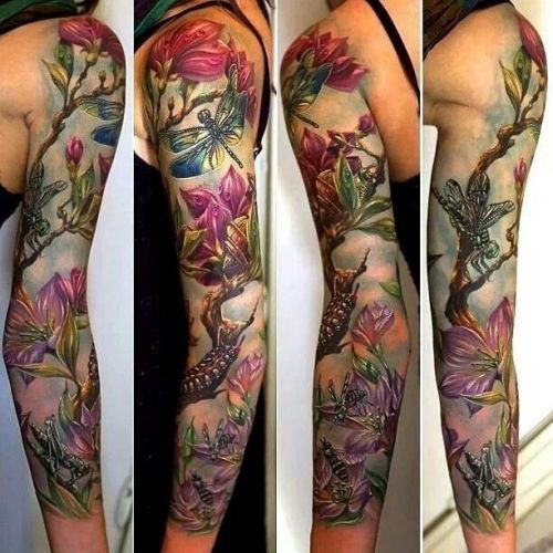 Floral Art Full Sleeve Tattoo