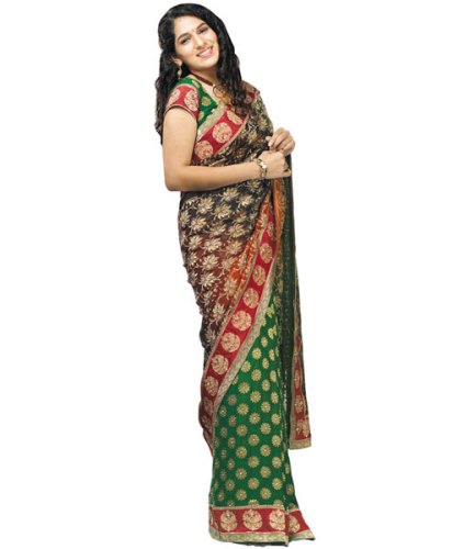 Fancy Sarees-Grøn Og Sort Design Saree 14