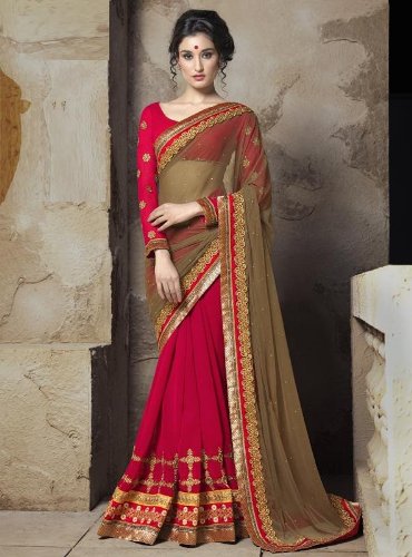 Fancy Sarees-Red And Golden Saree 17