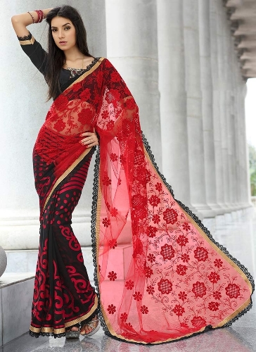 Fancy Sarees-Black and Red Net Saree 19