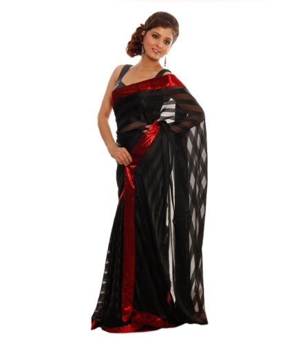 Fancy Sarees-Black Chiffon Saree 20