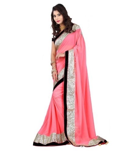 Fancy Sarees-Bollywood Designer Pink And Georgette Fancy Saree 23
