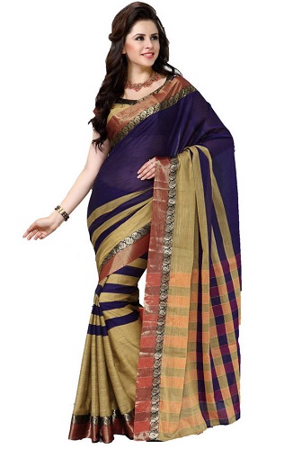 A kék pamut díszes Saree
