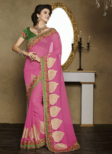 Fancy Sarees-Georgette og Pink Fancy Saree 18