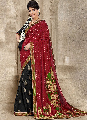 Rød Pallu blomstermønster Banarasi Saree