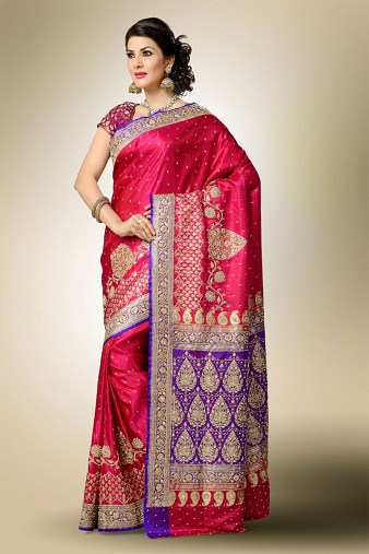 Rød designer Banarasi Saree