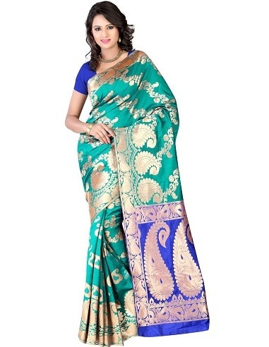 A bézs Flora Art Banarasi Saree