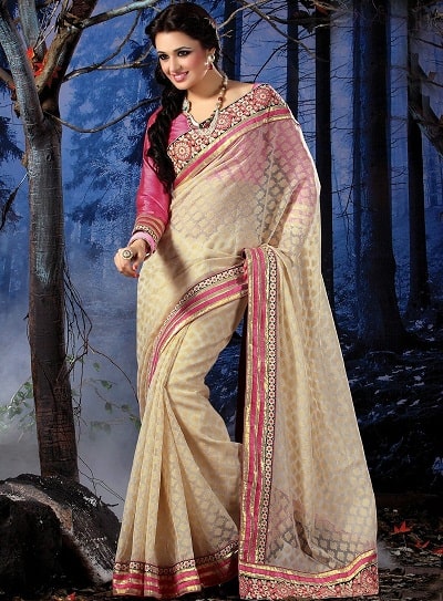 Iøjnefaldende Beige Designer Saree