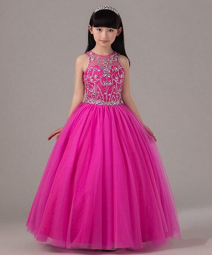 Hot Pink Beaded fødselsdagskjole