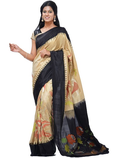 Cream And Black Uppada Cotton Saree