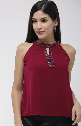 Maroon Chiffon ærmeløs top