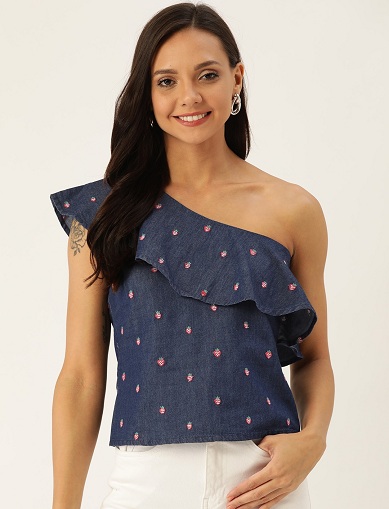 Ærmeløs Chambray One Shoulder Top