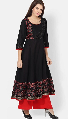 Sort blomsterprint Anarkali Kurti