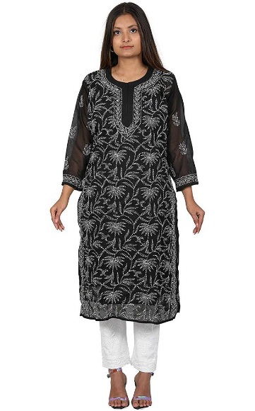 Sorte lange ærmer Chiffon Kurti