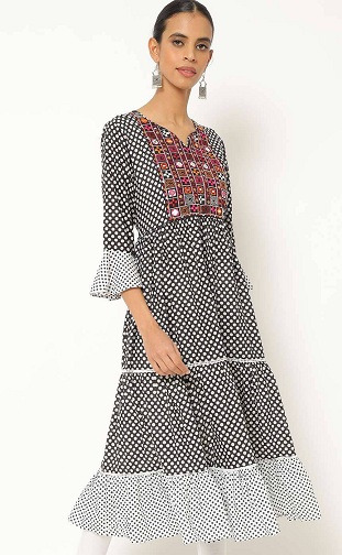 Fancy Black Polka Dot Kurta