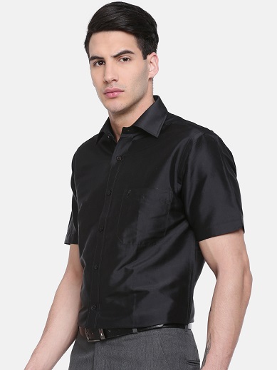 Sima fekete selyem férfi ing