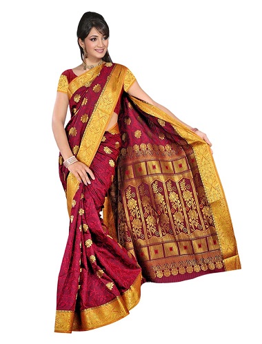 Den røde Kanchipuram Designer Saree