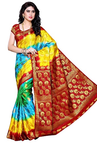 flerfarvet Kanchipuram Saree