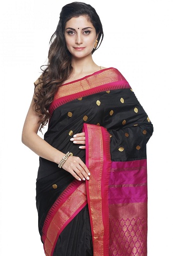 Kanchipuram selyem pamut Saree