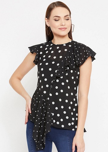 Sort polka dot flæse top