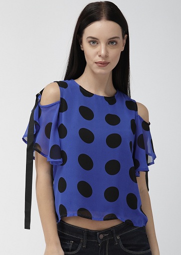 Polka Dot Cold Shoulder Crop Top
