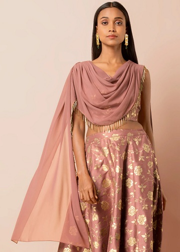 Pink Crop Top med Dupatta