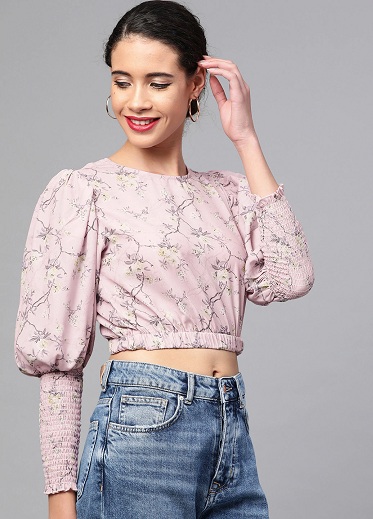 Langærmet Blouson Crop Top