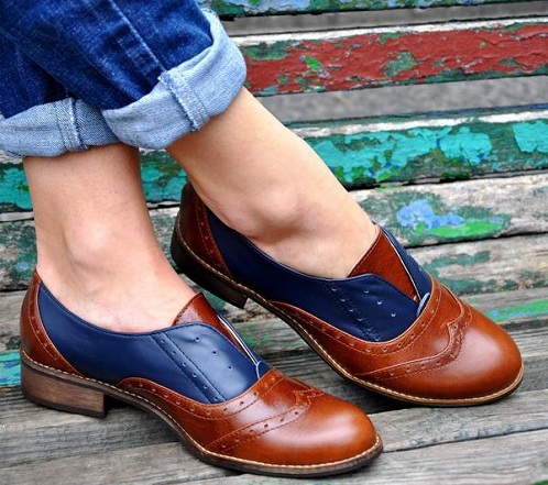 Brogues -sko til kvinder uden snøre i læder