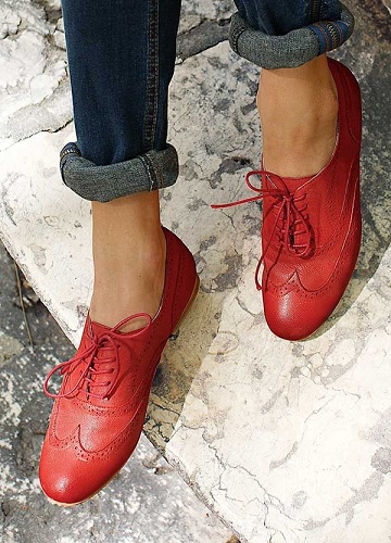 Klasszikus piros női Brogues cipő