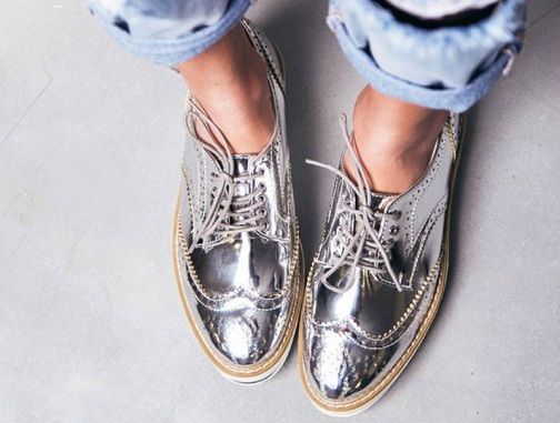 Shiny Silver Shade Brogues til kvinder