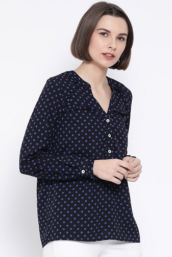 Fuld ærme Crepe Polka Dot Top