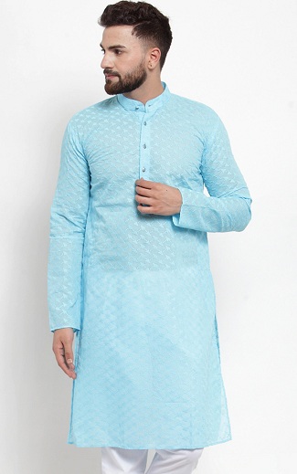 Chikankari egyenes kurta férfiaknak