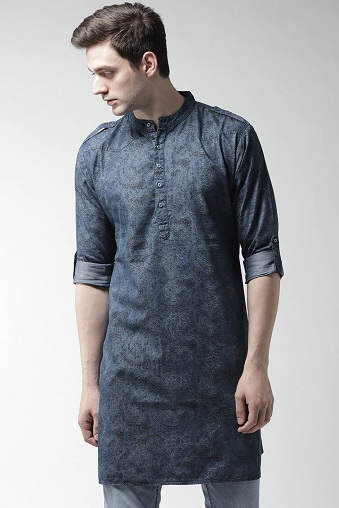 Denim Kurta med kinesisk krave