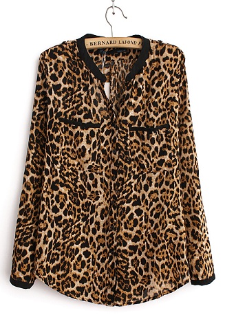Leopardprint -dame -casual skjorte