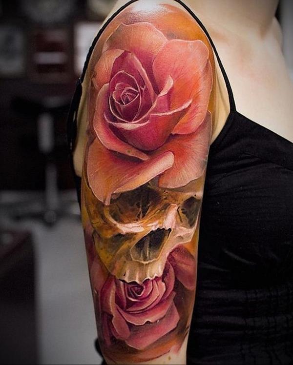 3d tatuointi hihat ruusut kallo