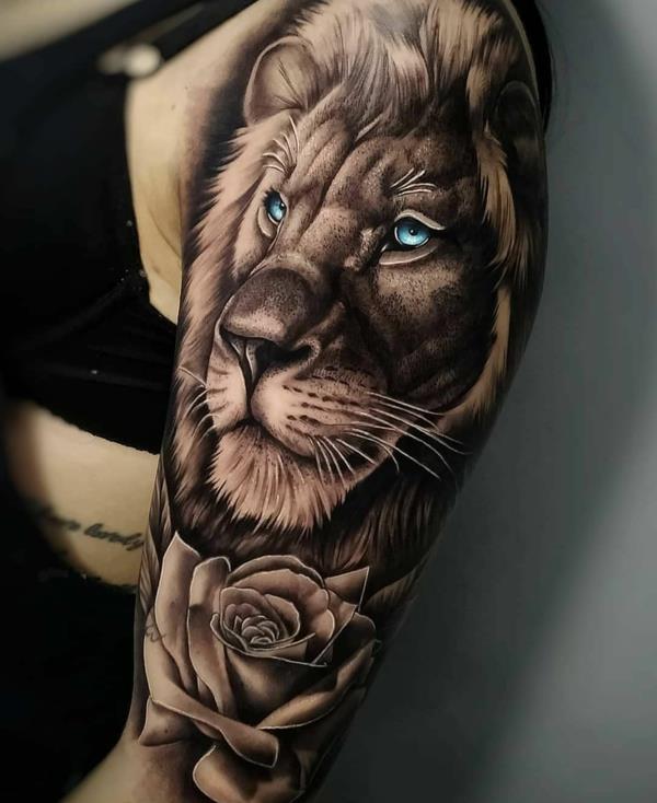 3d tatuoinnit käsivarren leijona ruusuja