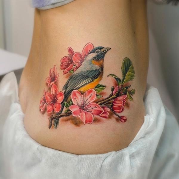 3d tatuoinnit värikäs lintu kukkia motiivi