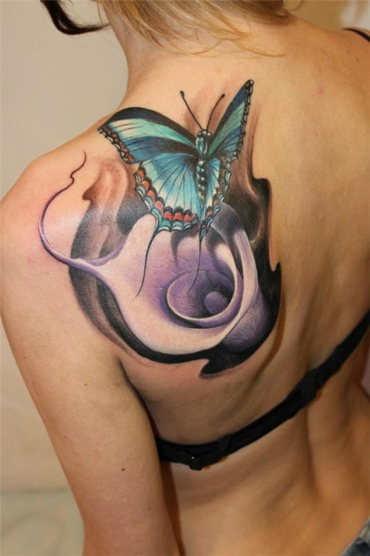 3d tatuoinnit naiset takaisin olkapää perhonen calla