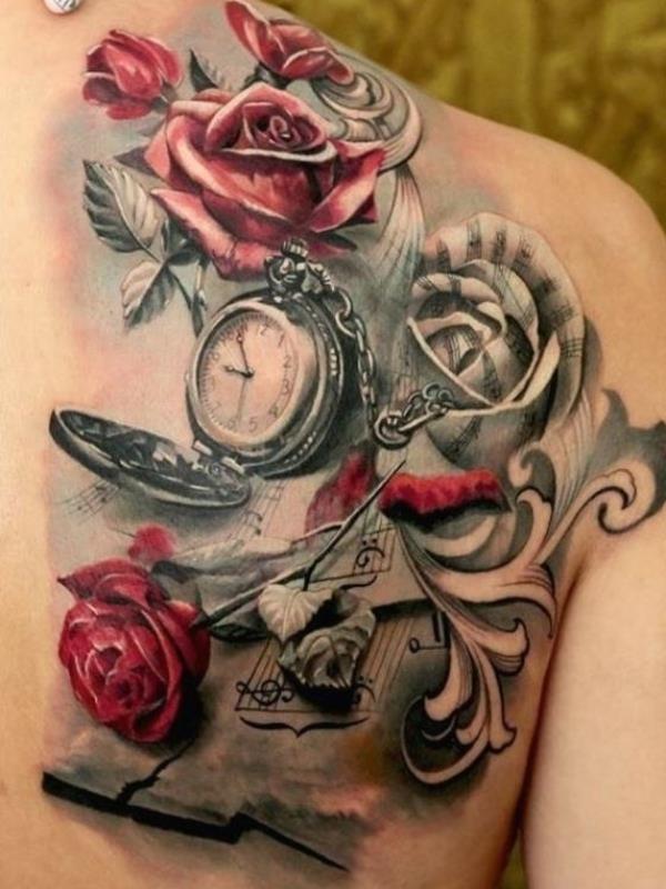 3D -tatuoinnit naiset katsovat ruusuja