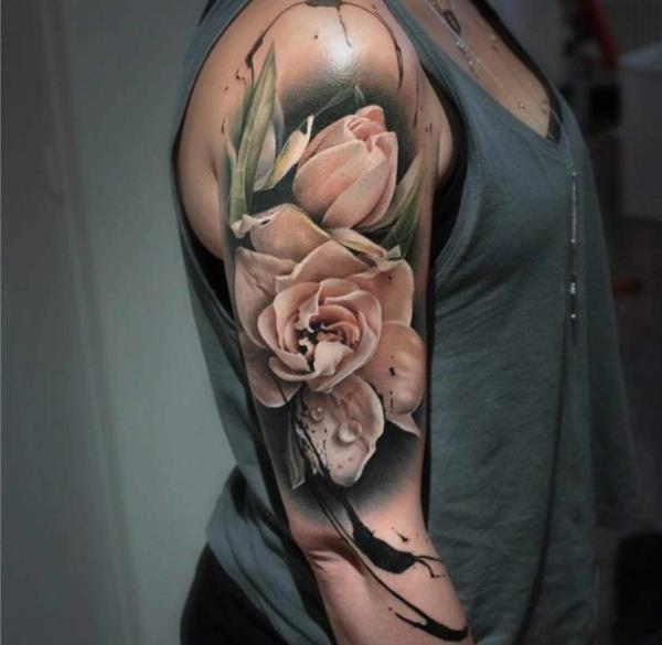 3d tatuoinnit koko käsivarren kukkia