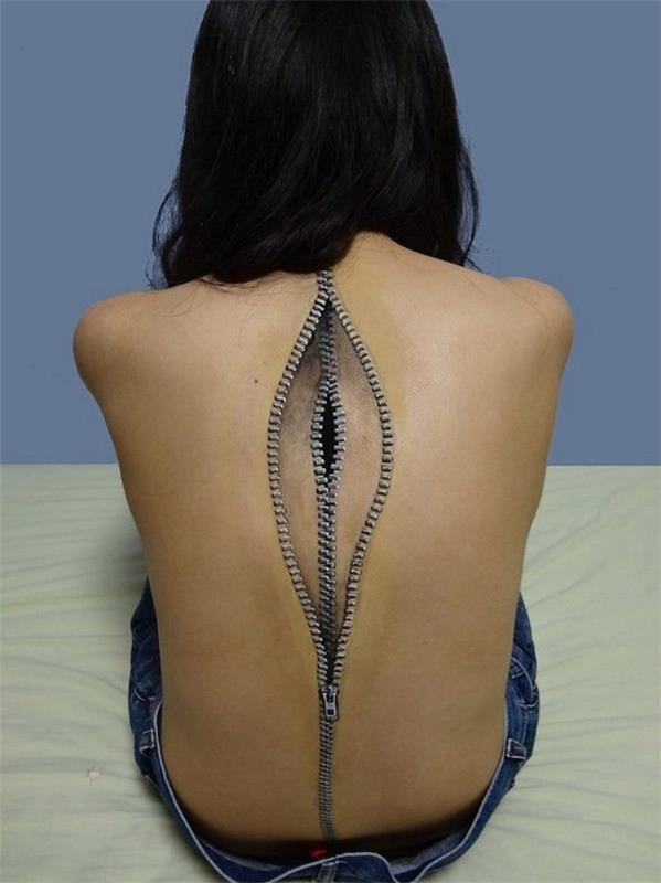 3D -tatuoinnit takana vetoketju optinen harha
