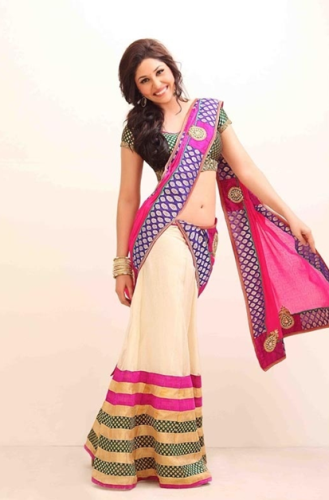Off-White og Pink Half and Half Designer Saree