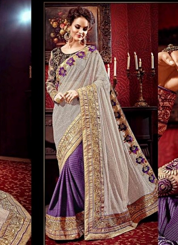 Beige-violet designer halv og halv Saree