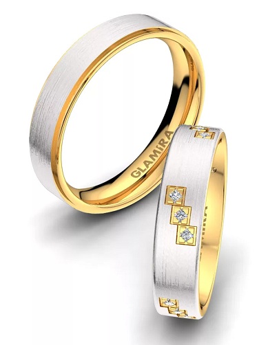 Fehér és sárga arany pár esküvői gyűrűk