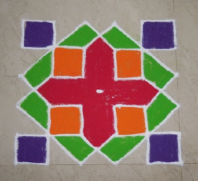Farverige 6 prikker Rangoli